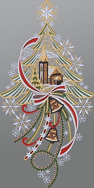 Plauener Spitze® Fensterbild Kirche mit Tannenbaum und Glocken, HxB 28x20cm günstig online kaufen