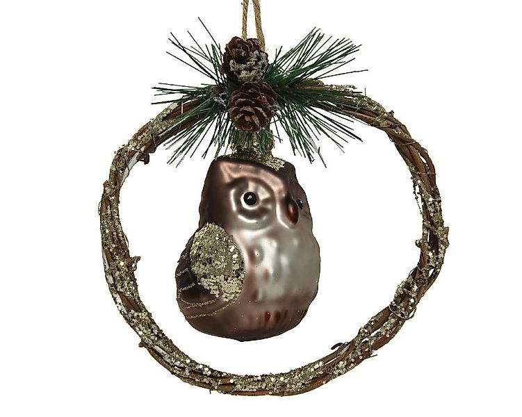 Kaemingk Christbaumschmuck, Anhänger Eule mit Zweige - Kranz Glas 13cm, 1 S günstig online kaufen