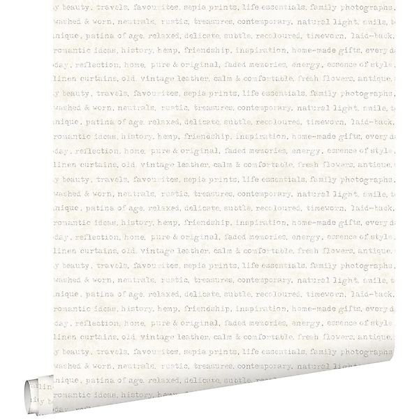 ESTAhome Tapete Texte Beige Auf Weißem Meliertem Hintergrund 53 Cm X 1005 C günstig online kaufen