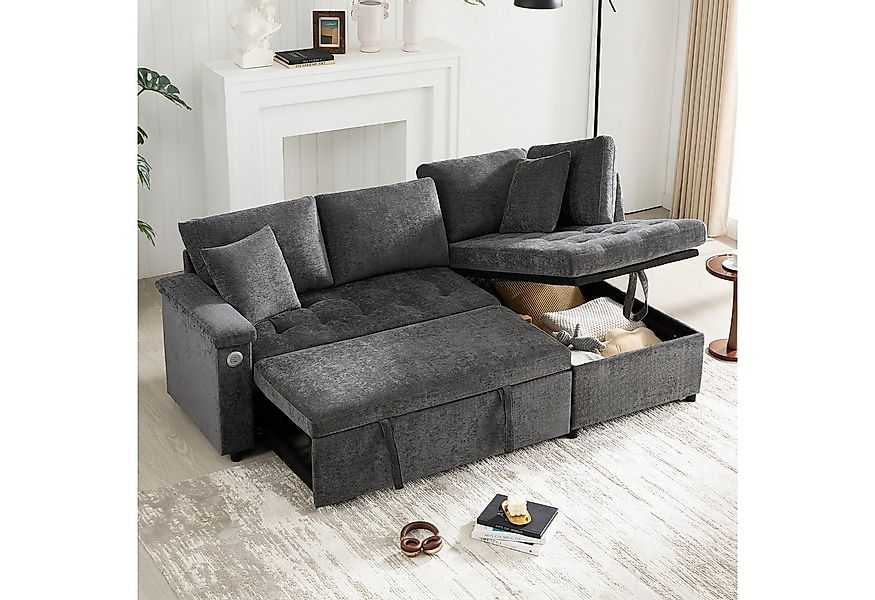 Merax Ecksofa ausziehbares Schlafsofa mit Bettfunktion & USB-Ladeanschluss, günstig online kaufen