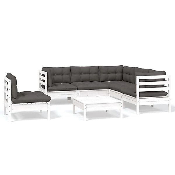 vidaXL 6-tlg Garten-Lounge-Set mit Kissen Weiß Kiefernholz Modell 6 günstig online kaufen