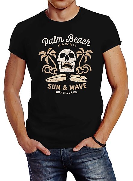 Neverless Print-Shirt Herren T-Shirt Surf-Motiv Totenkopf günstig online kaufen