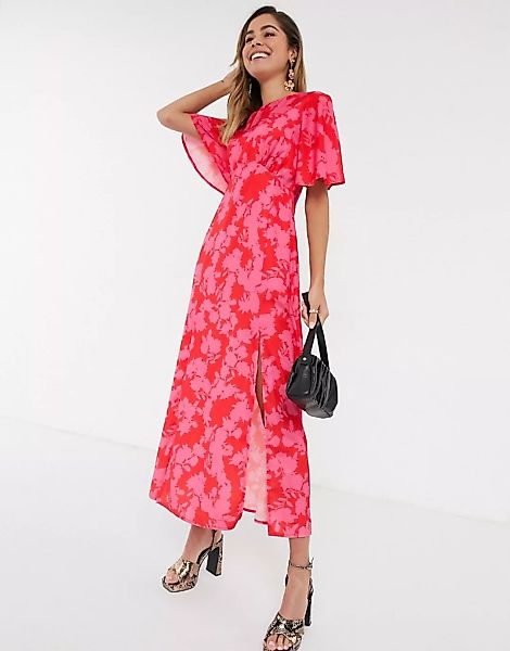 Style Cheat – Wadenlanges Kleid mit Flatterärmeln und kontrastreichem Blume günstig online kaufen