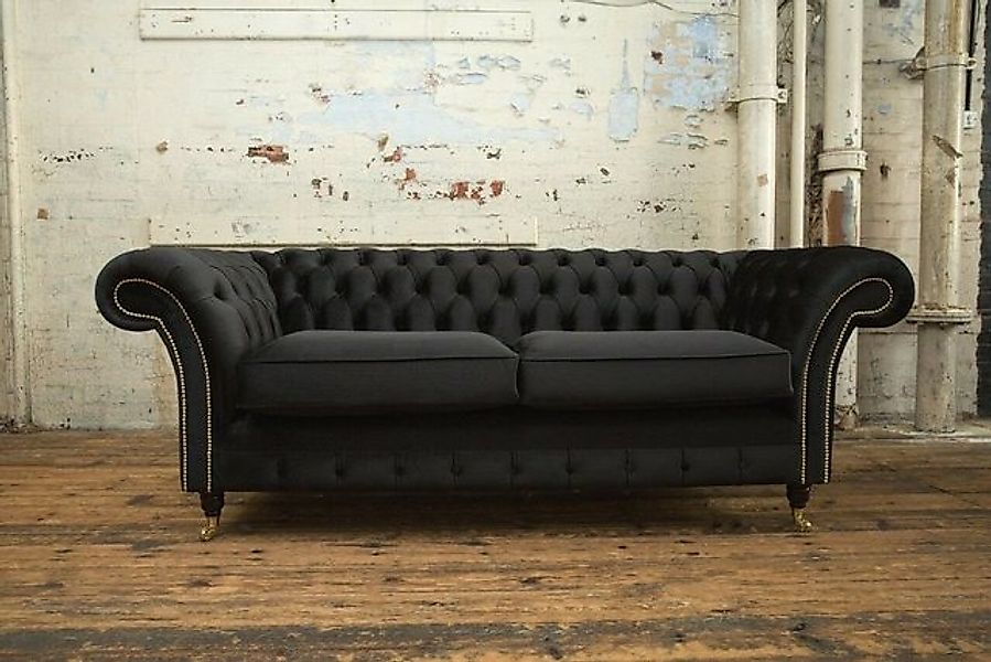 JVmoebel Chesterfield-Sofa Klassische Chesterfield Schwarz Textil Couch Sof günstig online kaufen