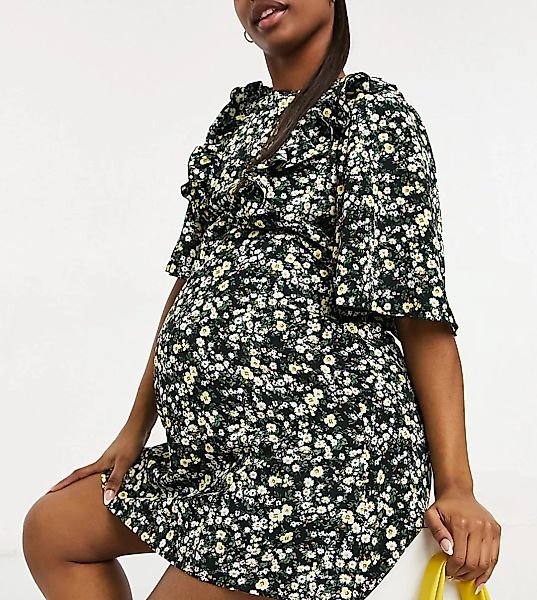 Fashion Union Maternity – Minikleid mit Rüschenärmeln und verspieltem Blume günstig online kaufen