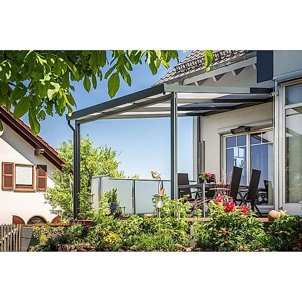 Gutta Terrassenüberdachung Premium 309 cm x 306 cm Weiß Polycarbonat Streif günstig online kaufen