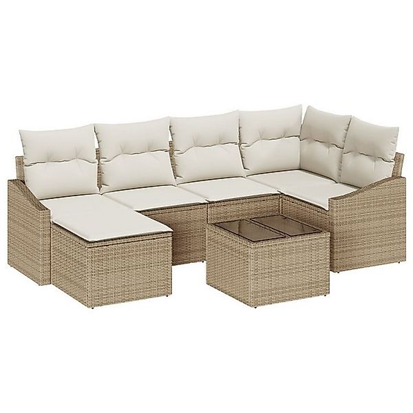 vidaXL Loungesofa 7-teiliges Garten Essbereich mit Kissen Braun Poly Rattan günstig online kaufen