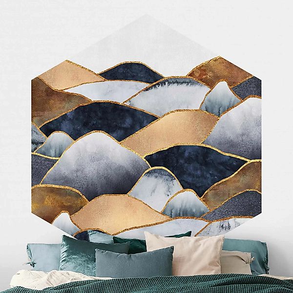 Hexagon Fototapete selbstklebend Goldene Berge Aquarell günstig online kaufen