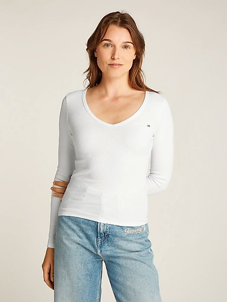 Tommy Jeans Langarmshirt "TJW SLIM ESSENTIAL RIB V LS", mit Logostickerei günstig online kaufen