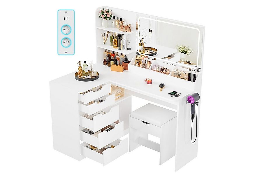 Furnicopia Schminktisch LED-Schminktisch mit großer Ablagefläche und Hocker günstig online kaufen