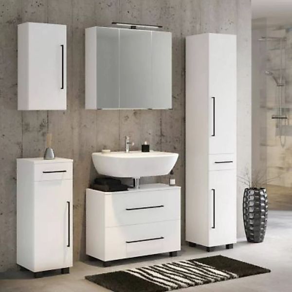 Lomadox Badmöbel Set 5-teilig inkl. 70 cm Waschbeckenunterschrank in weiß M günstig online kaufen