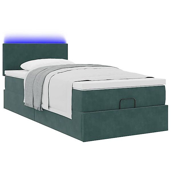 vidaXL Bett Ottoman-Bett mit Matratze & LEDs Dunkelgrün 100x200 cm Samt günstig online kaufen