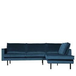 Ecksofa in Blau Samt Retrostil günstig online kaufen