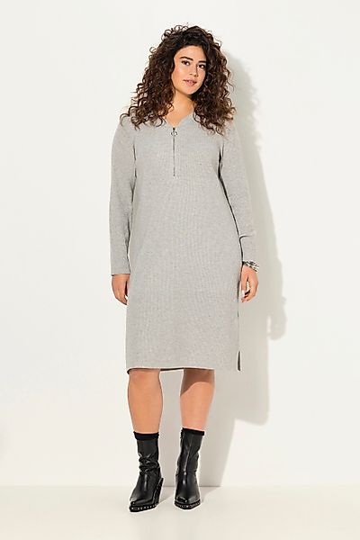 Ulla Popken Strickkleid Rippjersey-Midikleid Zipper A-Linie günstig online kaufen