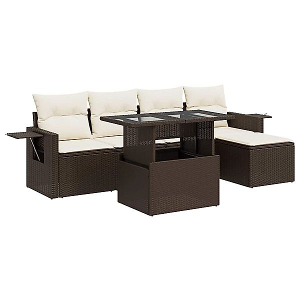 vidaXL 6-Tlg Garten-Sofagarnitur mit Kissen Braun Poly Rattan 3326464 günstig online kaufen