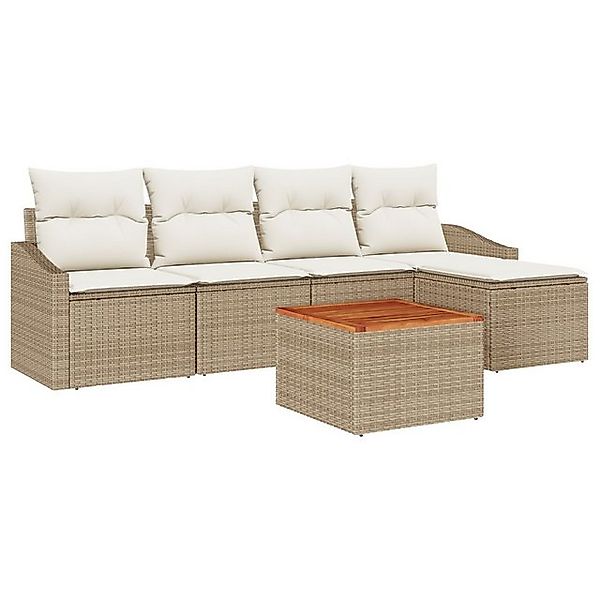 vidaXL Loungesofa 6 teiliges Garten Sofa Set mit Kissen Beige Poly Rattan, günstig online kaufen