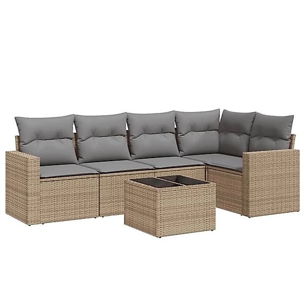 vidaXL 6-Tlg Garten-Sofagarnitur mit Kissen Beige Poly Rattan 3251276 günstig online kaufen