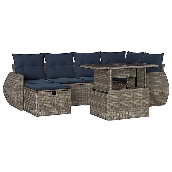 vidaXL 7-Tlg Gartensofa-Set mit Kissen Grau Polyrattan 3275141 günstig online kaufen
