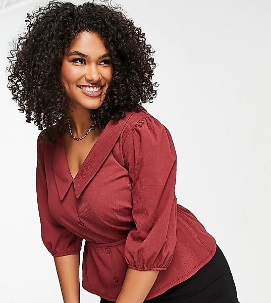 ASOS DESIGN Curve – Strukturierte Stretch-Bluse in Weinrot günstig online kaufen