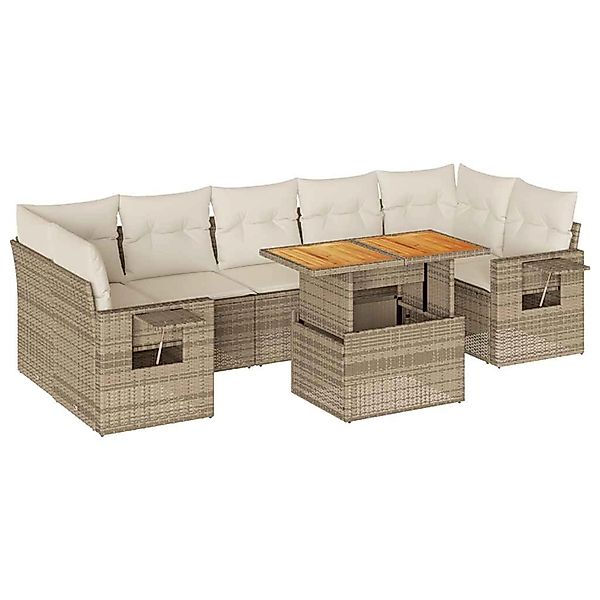 vidaXL 8-Tlg Garten-Sofagarnitur mit Kissen Beige Poly Rattan 3327124 günstig online kaufen