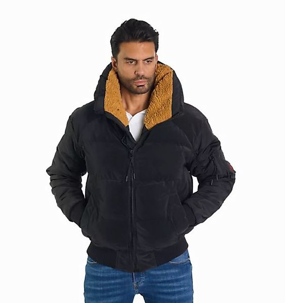 Denim Distriqt Bomberjacke Winter Herren Bomberjacke mit Fellkragen Schwarz günstig online kaufen