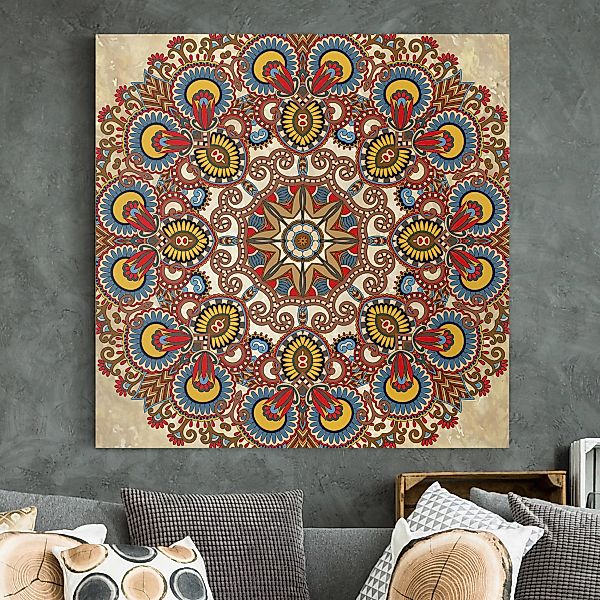 Leinwandbild Muster - Quadrat Farbiges Mandala günstig online kaufen