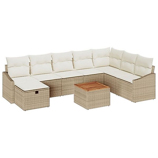 vidaXL Loungesofa 9-teiliges Garten-Sofa-Set mit Kissen Beige Poly Rattan, günstig online kaufen