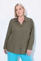 Ulla Popken Hemdbluse Bluse Leinen offener günstig online kaufen