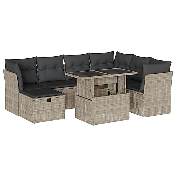 vidaXL 8-Tlg Garten-Sofagarnitur mit Kissen Hellgrau Poly Rattan 3274682 günstig online kaufen