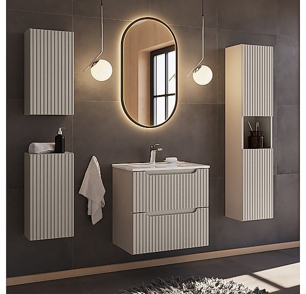 Lomadox Badmöbel-Set NEWPORT-56-CASHMERE, (Spar-Set, 5-St., Hängeschränke L günstig online kaufen