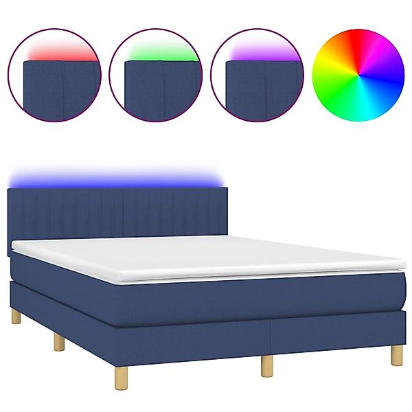 vidaXL Boxspringbett mit Matratze & LED Blau 140x200 cm Stoff 3133883 günstig online kaufen