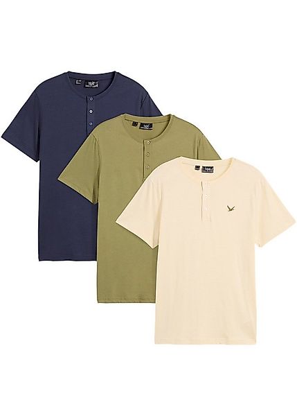 bonprix Henleyshirt (Packung, 3-tlg) Regular Fit, mit Bruststickerei günstig online kaufen