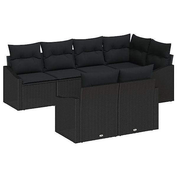 vidaXL Loungesofa 7-tlg. Garten-Sofagarnitur mit Kissen Schwarz Poly Rattan günstig online kaufen