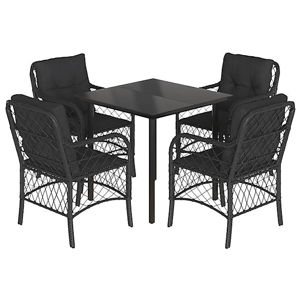 vidaXL 5-Tlg Garten-Essgruppe mit Kissen Schwarz Poly Rattan 3212104 günstig online kaufen