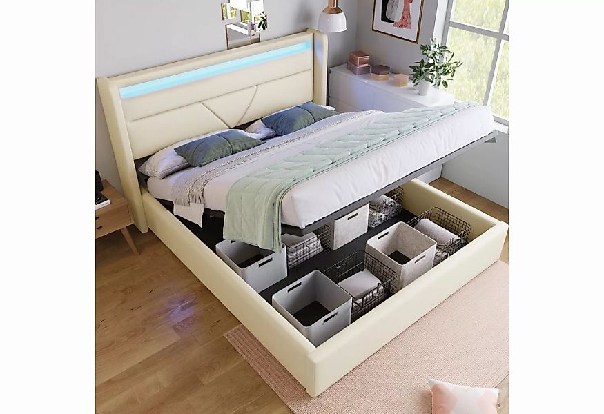 WISHDOR Polsterbett Doppelbett Bett mit LED Beleuchtungsleiste (160x200cm o günstig online kaufen