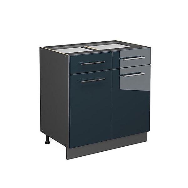 Vicco Küchenunterschrank Fame-Line Dunkelblau Hochglanz/Anthrazit 80 cm ohn günstig online kaufen