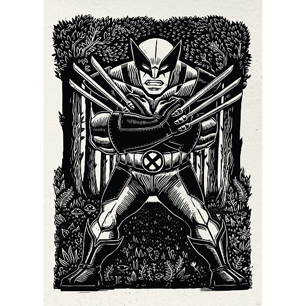 Komar Wandbild Marvel Wolverine Lino-Cut 50 cm x 70 cm Schwarz-Weiß günstig online kaufen