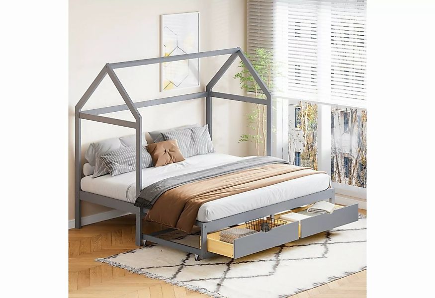 REDOM Kinderbett Ausziehbares Stauraumbett, mit Lattenrost (Bett aus Kiefer günstig online kaufen