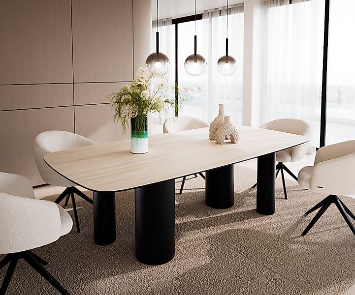 Esstisch Edge Boot 240x120 cm Keramik Travertin Natur Pilier Metall Schwarz günstig online kaufen