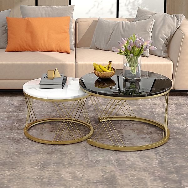 2-in-1 Runder Couchtisch mit Metallrahmen, vielseitig einsetzbar und platzs günstig online kaufen