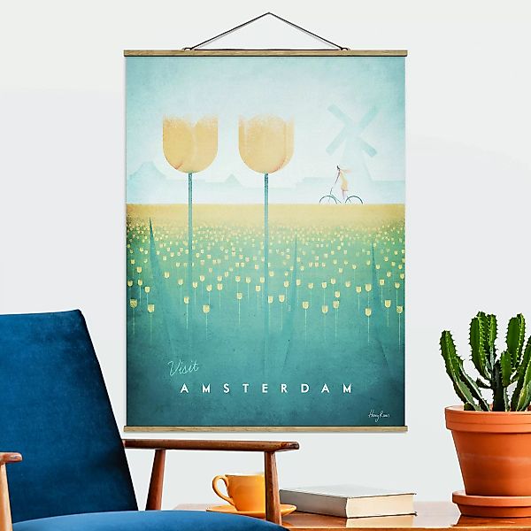 Stoffbild Blumen mit Posterleisten - Hochformat Reiseposter - Amsterdam günstig online kaufen