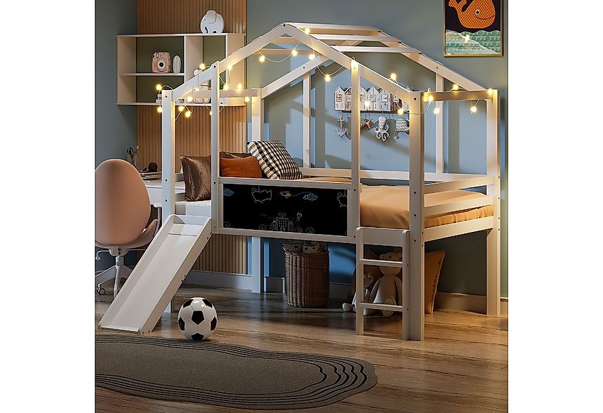 REDOM Kinderbett Massivholz-Hochbett im Spielhaus-Stil, mit Rutsche & Leite günstig online kaufen