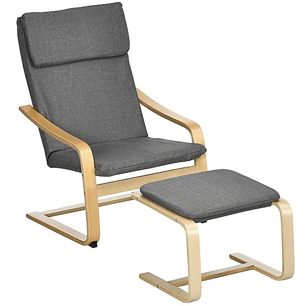 HOMCOM Relaxsessel mit Fußhocker Ohrensessel grau mit Armlehne und Leinenbe günstig online kaufen