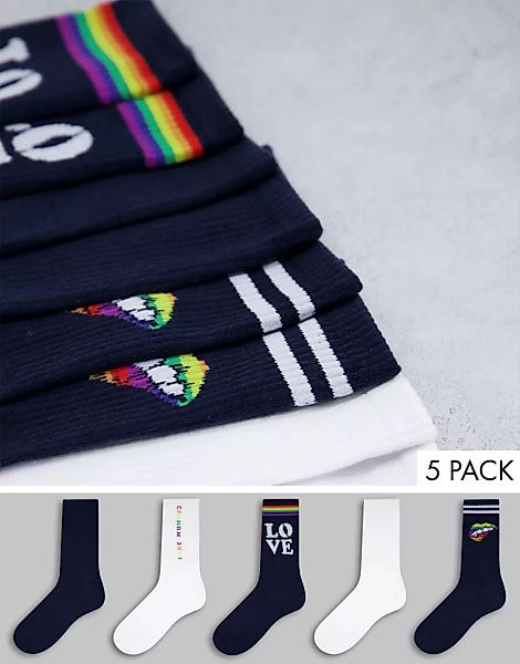 Jack & Jones – Knöchelhohe Socken in Weiß und Marineblau mit Regenbogenmoti günstig online kaufen