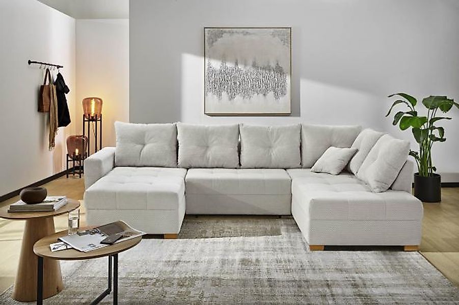 Wohnlandschaft Cord U-Form mit Schlaffunktion und Bettkasten variabel monti günstig online kaufen