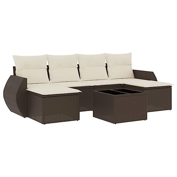vidaXL 7-Tlg Garten-Sofagarnitur mit Kissen Braun Poly Rattan 3254070 günstig online kaufen