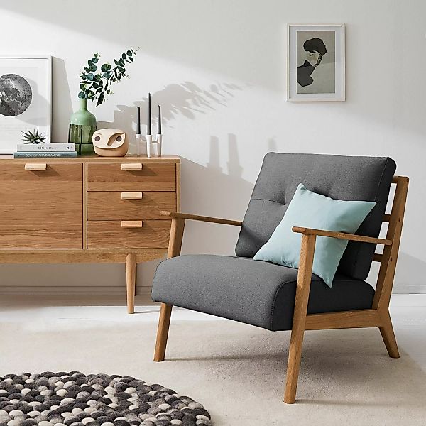 home24 Studio Copenhagen Sessel Timon I Grau Webstoff 83x80x76 cm (BxHxT) günstig online kaufen