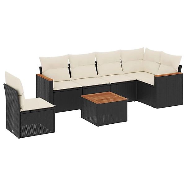 vidaXL 7-Tlg Garten-Sofagarnitur mit Kissen Schwarz Poly Rattan 3258423 günstig online kaufen