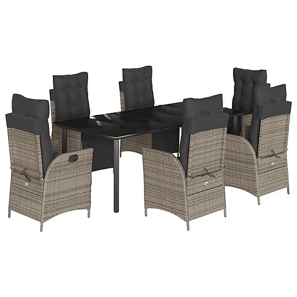 vidaXL 7-Tlg Garten-Essgruppe mit Kissen Grau Poly Rattan 3213432 günstig online kaufen