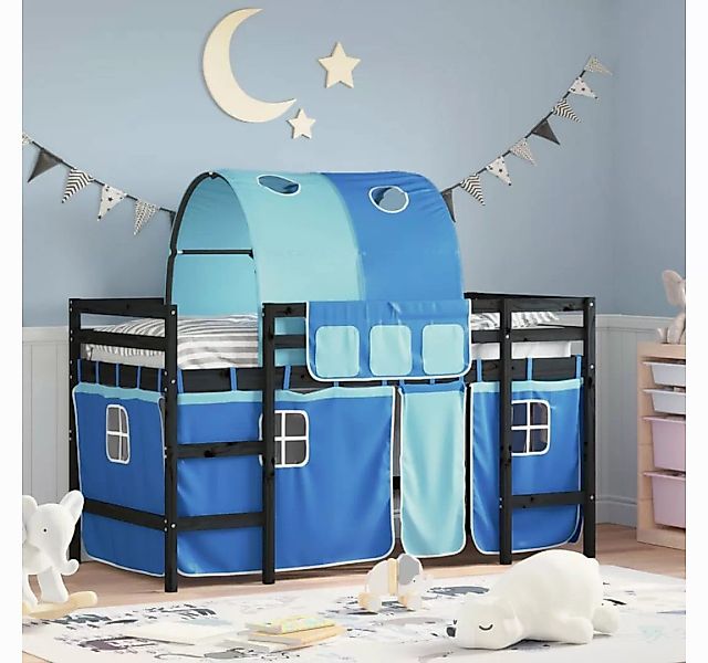 vidaXL Kinderbett Kinderhochbett mit Tunnel Blau 90x200 cm Massivholz Kiefe günstig online kaufen